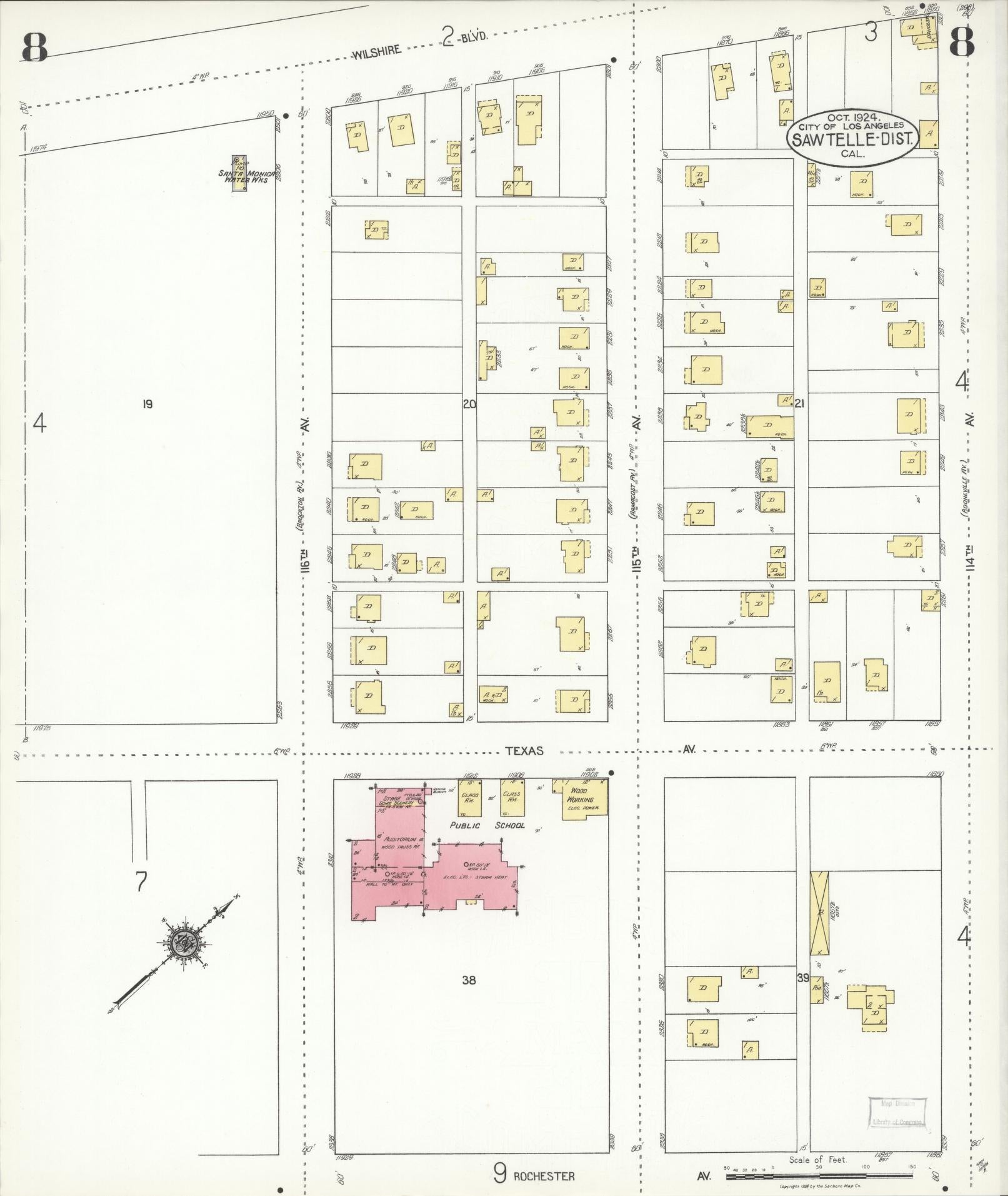 Sanborn Fire Insurance Map from Sawtelle, Los Angeles County, California (1924), Sheet #0008 - Complete Map Set gallery image, historic Sanborn map, vintage wall art, California California