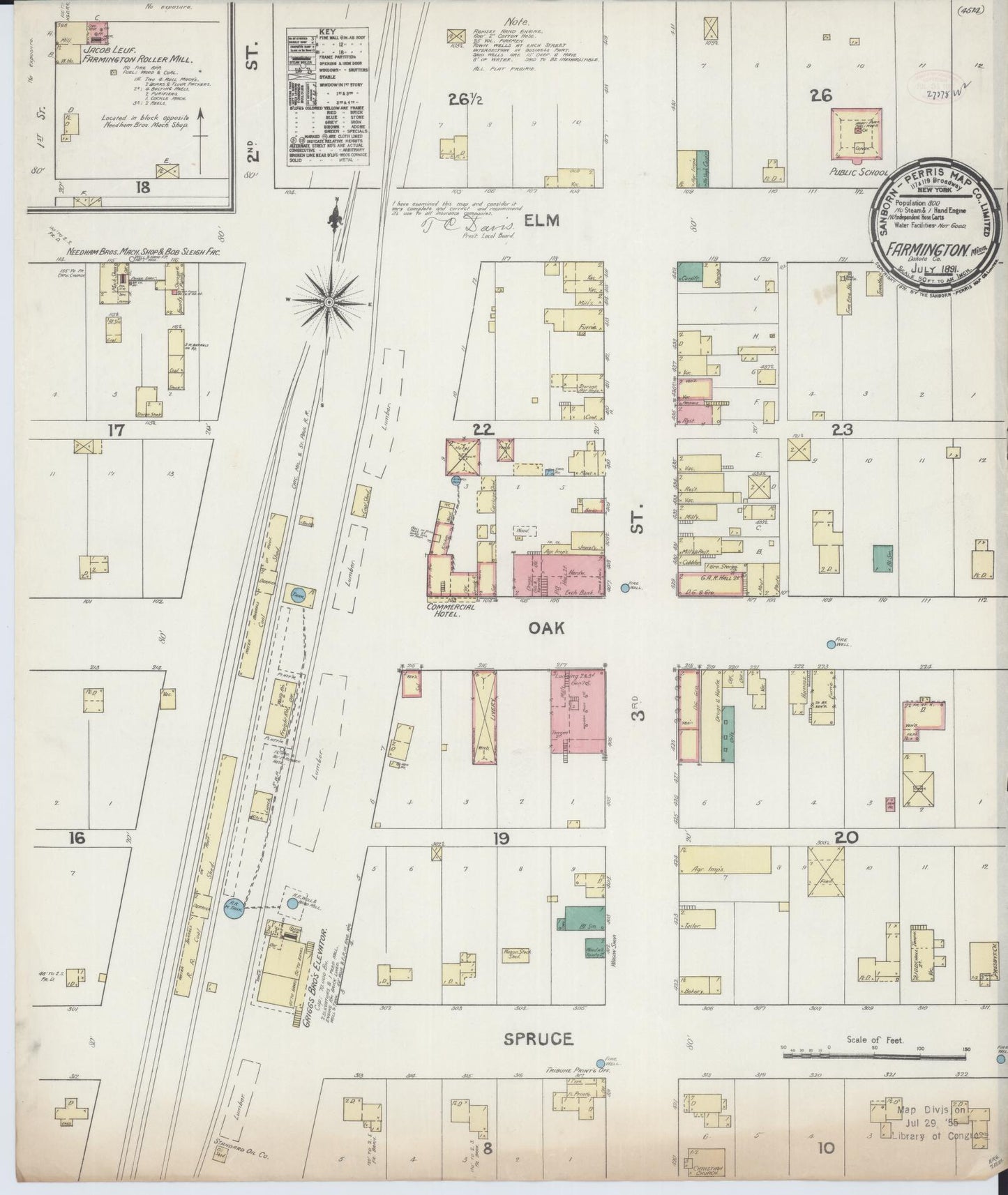 Sanborn Fire Insurance Map from Farmington, Dakota County, Minnesota (1891), Sheet #0001 - Historic Sanborn Fire Insurance Map Print, vintage old map wall art, antique decor, genealogy gift, Minnesota Minnesota map