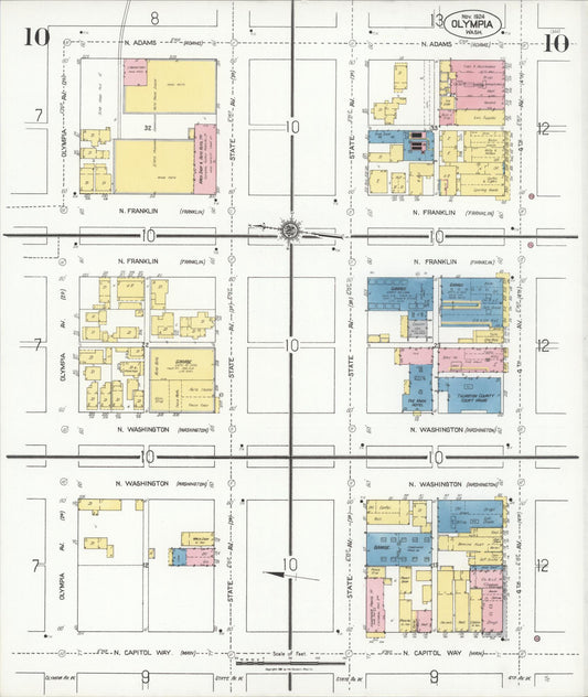 Sanborn Fire Insurance Map from Olympia, Thurston County, Washington (1924), Sheet #0010 - Historic Sanborn Fire Insurance Map Print, vintage old map wall art, antique decor, genealogy gift, Washington Washington map