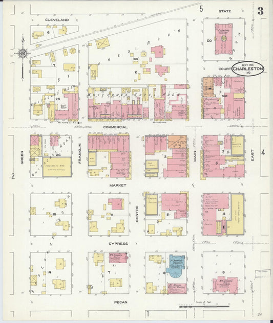 Sanborn Fire Insurance Map from Charleston, Mississippi County, Missouri (1911), Sheet #0003 - Historic Sanborn Fire Insurance Map Print, vintage old map wall art, antique decor, genealogy gift, Missouri Missouri map