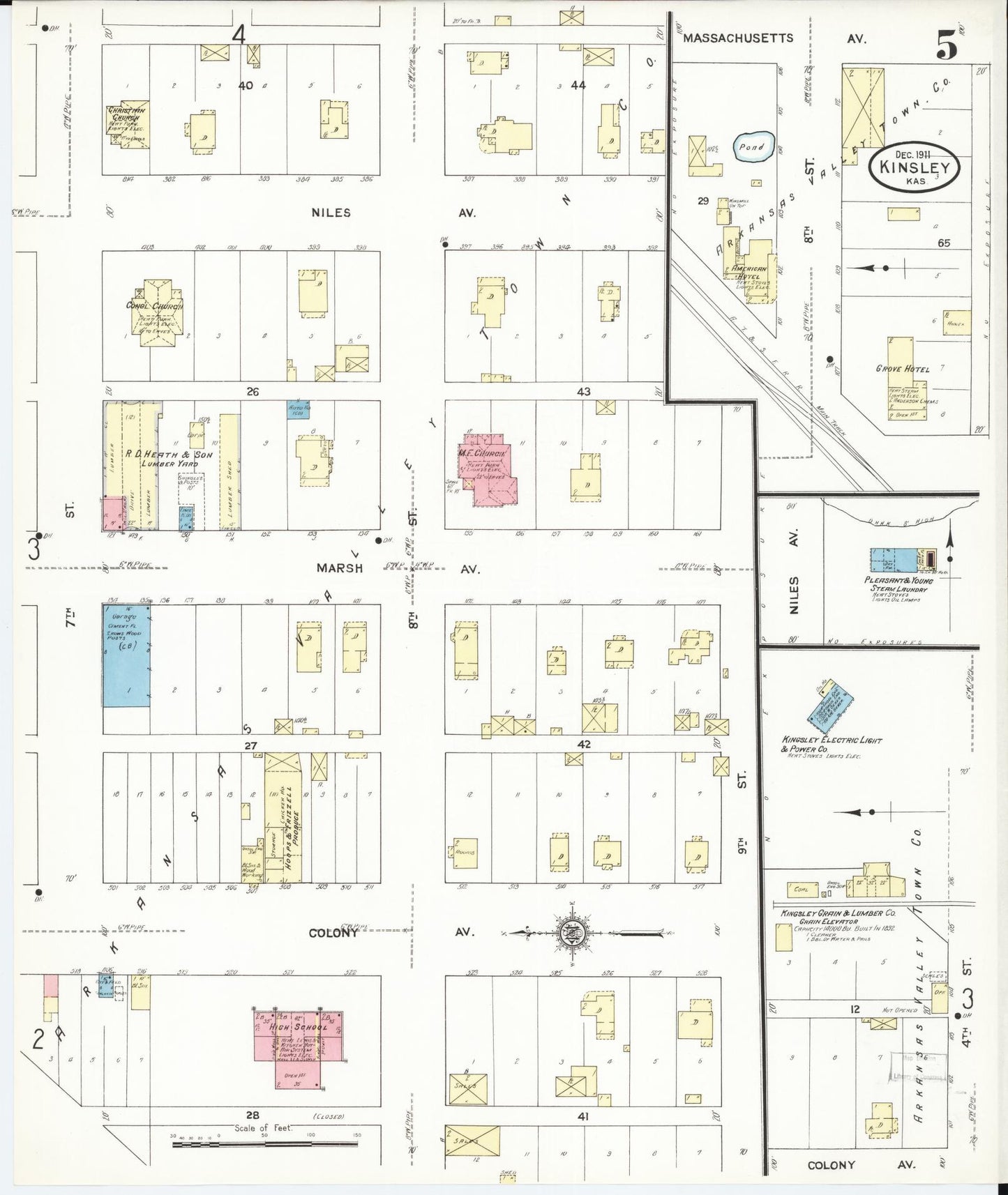 Sanborn Fire Insurance Map from Kinsley, Edwards County, Kansas (1911), Sheet #0005 - Complete Map Set gallery image, historic Sanborn map, vintage wall art, Kansas Kansas
