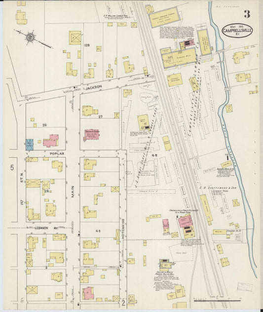 Sanborn Fire Insurance Map from Campbellsville, Taylor County, Kentucky (1915), Sheet #0003 - Historic Sanborn Fire Insurance Map Print, vintage old map wall art, antique decor, genealogy gift, Kentucky Kentucky map