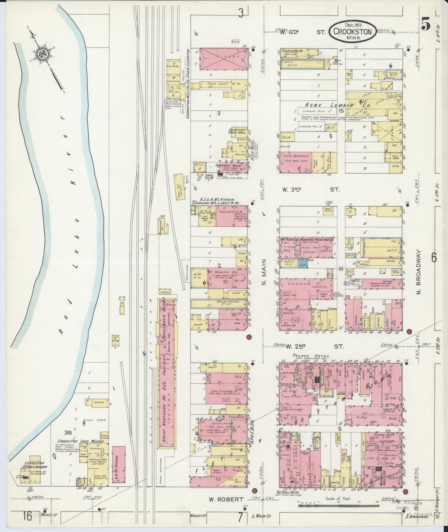 Sanborn Fire Insurance Map from Crookston, Polk County, Minnesota (1913), Sheet #0005 - Complete Map Set gallery image, historic Sanborn map, vintage wall art, Minnesota Minnesota