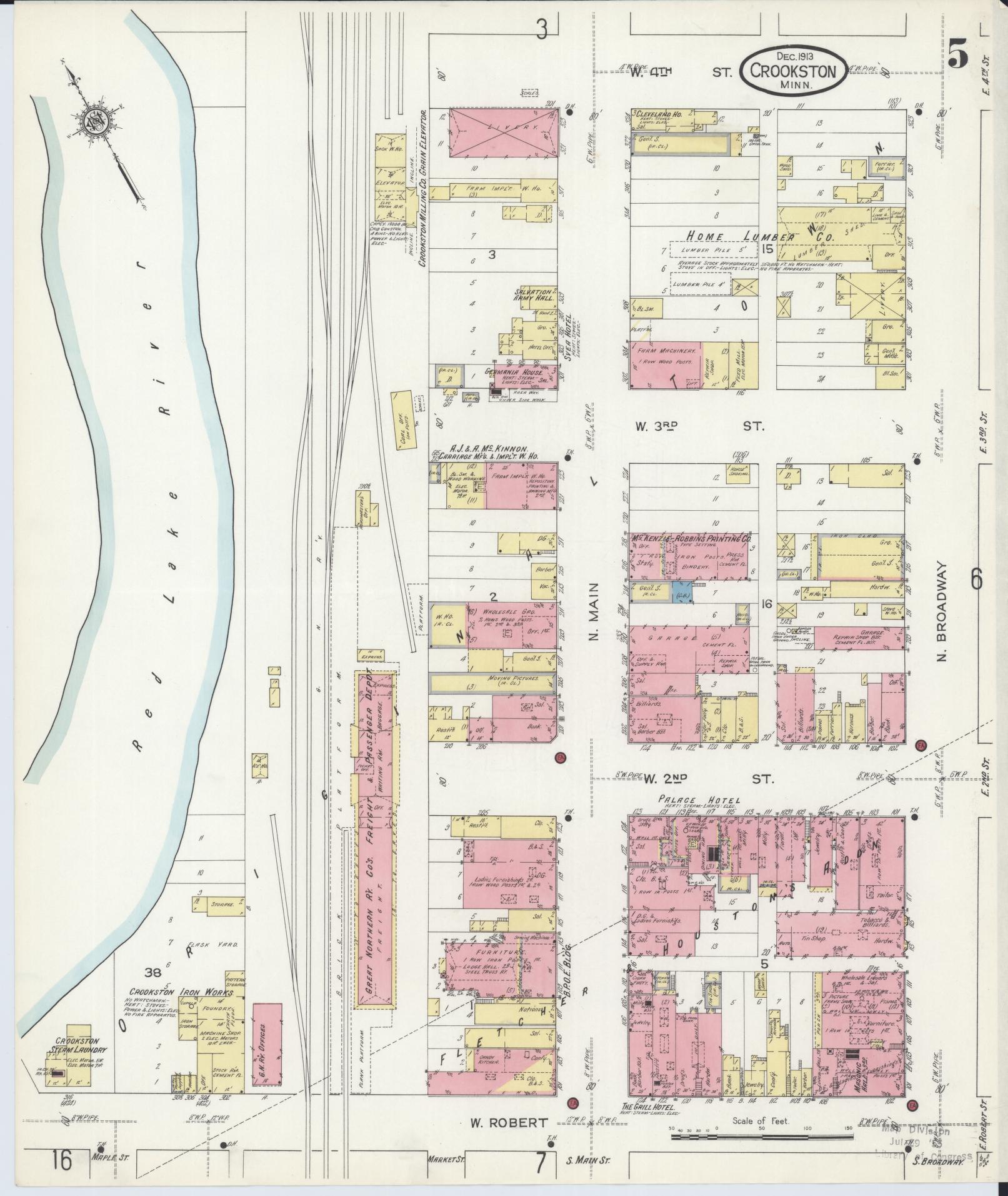 Sanborn Fire Insurance Map from Crookston, Polk County, Minnesota (1913), Sheet #0005 - Complete Map Set gallery image, historic Sanborn map, vintage wall art, Minnesota Minnesota