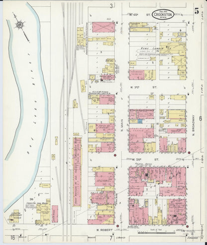 Sanborn Fire Insurance Map from Crookston, Polk County, Minnesota (1913), Sheet #0005 - Complete Map Set gallery image, historic Sanborn map, vintage wall art, Minnesota Minnesota