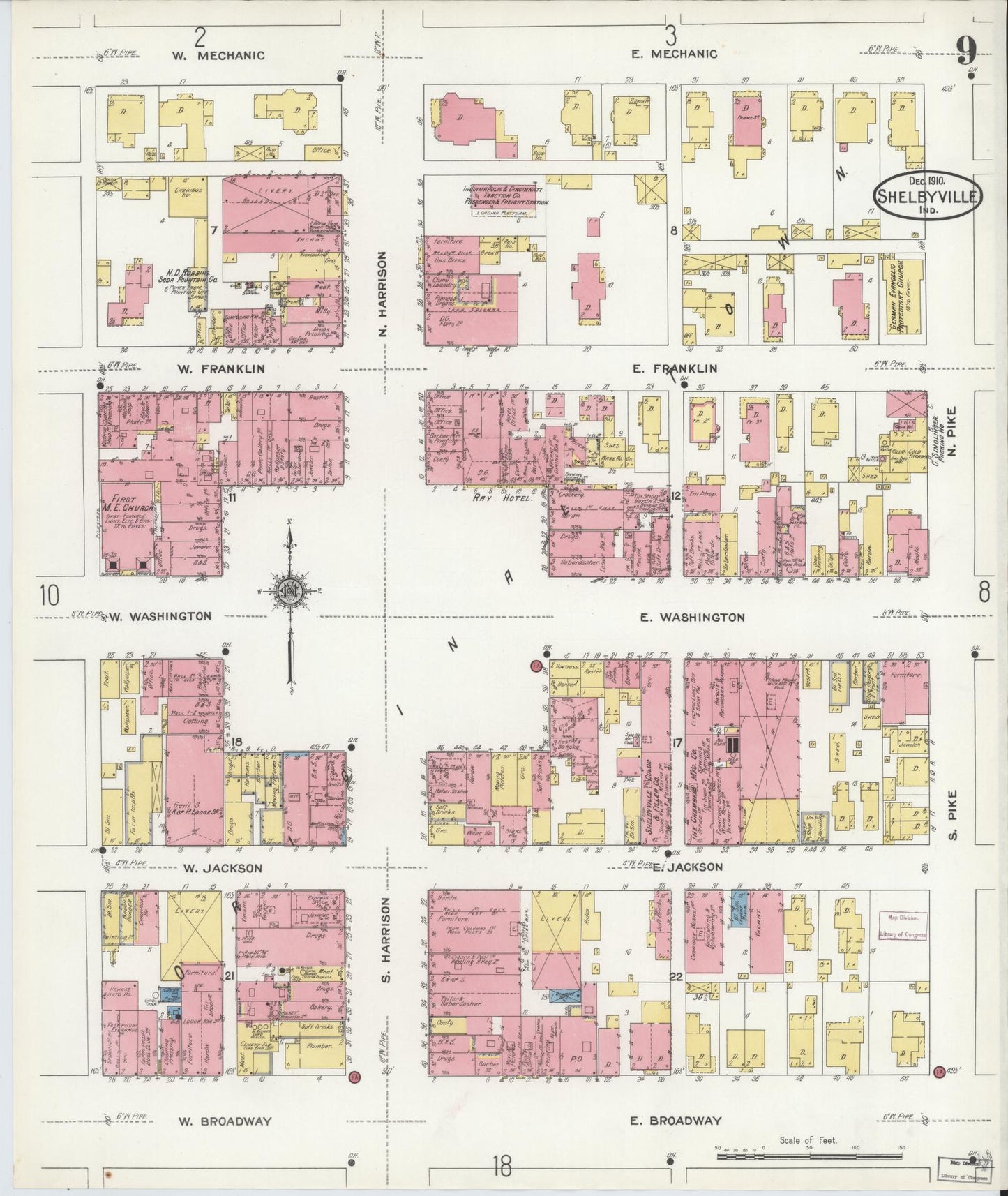 Sanborn Fire Insurance Map from Shelbyville, Shelby County, Indiana (1910), Sheet #0009 - Complete Map Set gallery image, historic Sanborn map, vintage wall art, Indiana Indiana