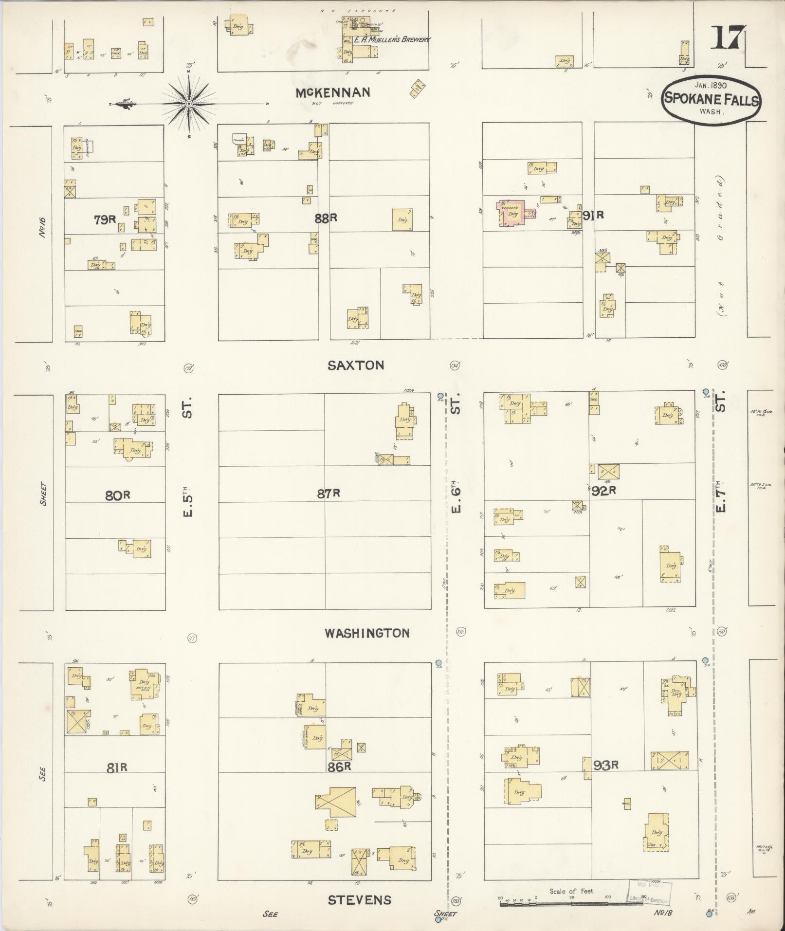 Sanborn Fire Insurance Map from Spokane, Spokane County, Washington (1890), Sheet #0017 - Complete Map Set gallery image, historic Sanborn map, vintage wall art, Washington Washington