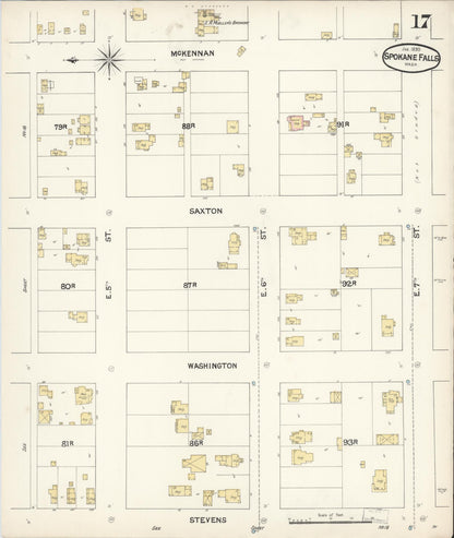 Sanborn Fire Insurance Map from Spokane, Spokane County, Washington (1890), Sheet #0017 - Complete Map Set gallery image, historic Sanborn map, vintage wall art, Washington Washington