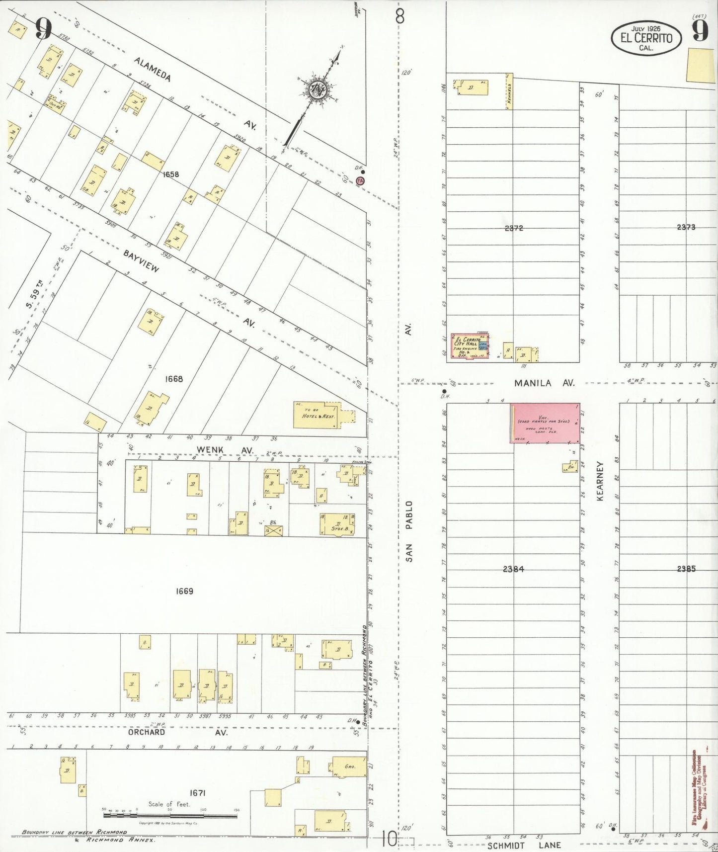Sanborn Fire Insurance Map from El Cerrito, Contra Costa County, California (1926), Sheet #0009 - Complete Map Set gallery image, historic Sanborn map, vintage wall art, California California