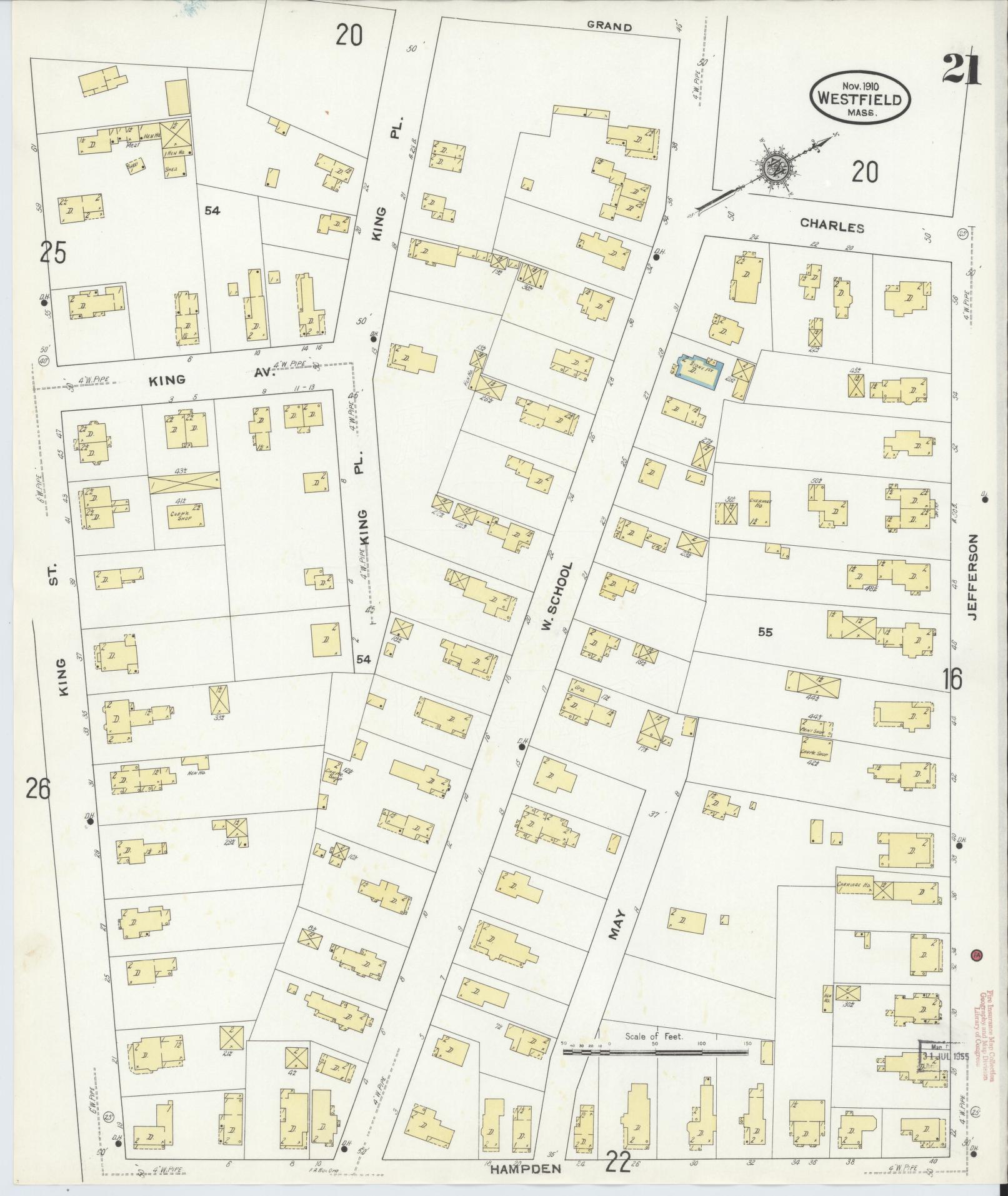 Sanborn Fire Insurance Map from Westfield, Hampden County, Massachusetts (1910), Sheet #0021 - Complete Map Set gallery image, historic Sanborn map, vintage wall art, Massachusetts Massachusetts