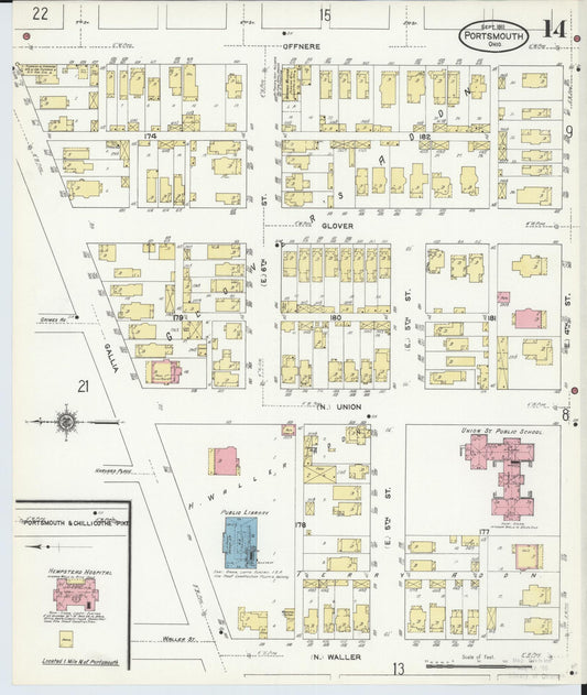 Sanborn Fire Insurance Map from Portsmouth, Scioto County, Ohio (1911), Sheet #0014 - Historic Sanborn Fire Insurance Map Print, vintage old map wall art, antique decor, genealogy gift, Ohio Ohio map