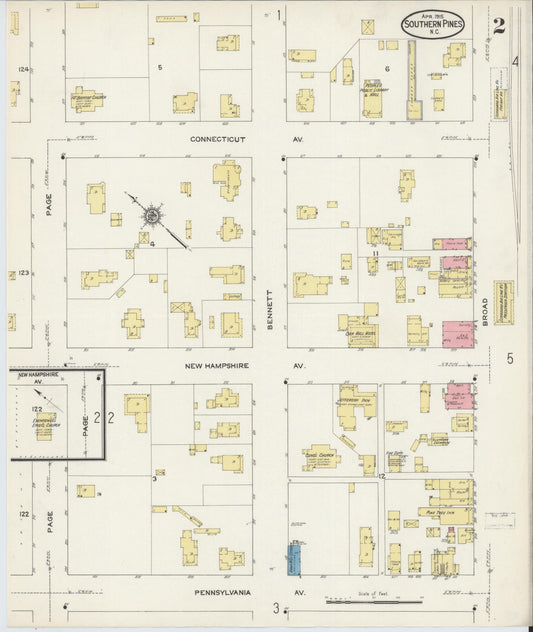 Sanborn Fire Insurance Map from Southern Pines, Moore County, North Carolina (1915), Sheet #0002 - Historic Sanborn Fire Insurance Map Print, vintage old map wall art, antique decor, genealogy gift, North Carolina North Carolina map