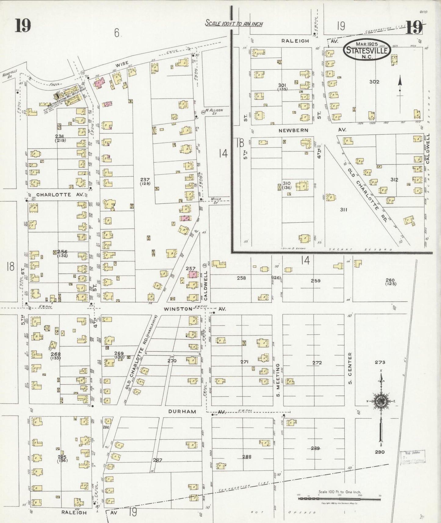 Sanborn Fire Insurance Map from Statesville, Iredell County, North Carolina (1925), Sheet #0019 - Complete Map Set gallery image, historic Sanborn map, vintage wall art, North Carolina North Carolina