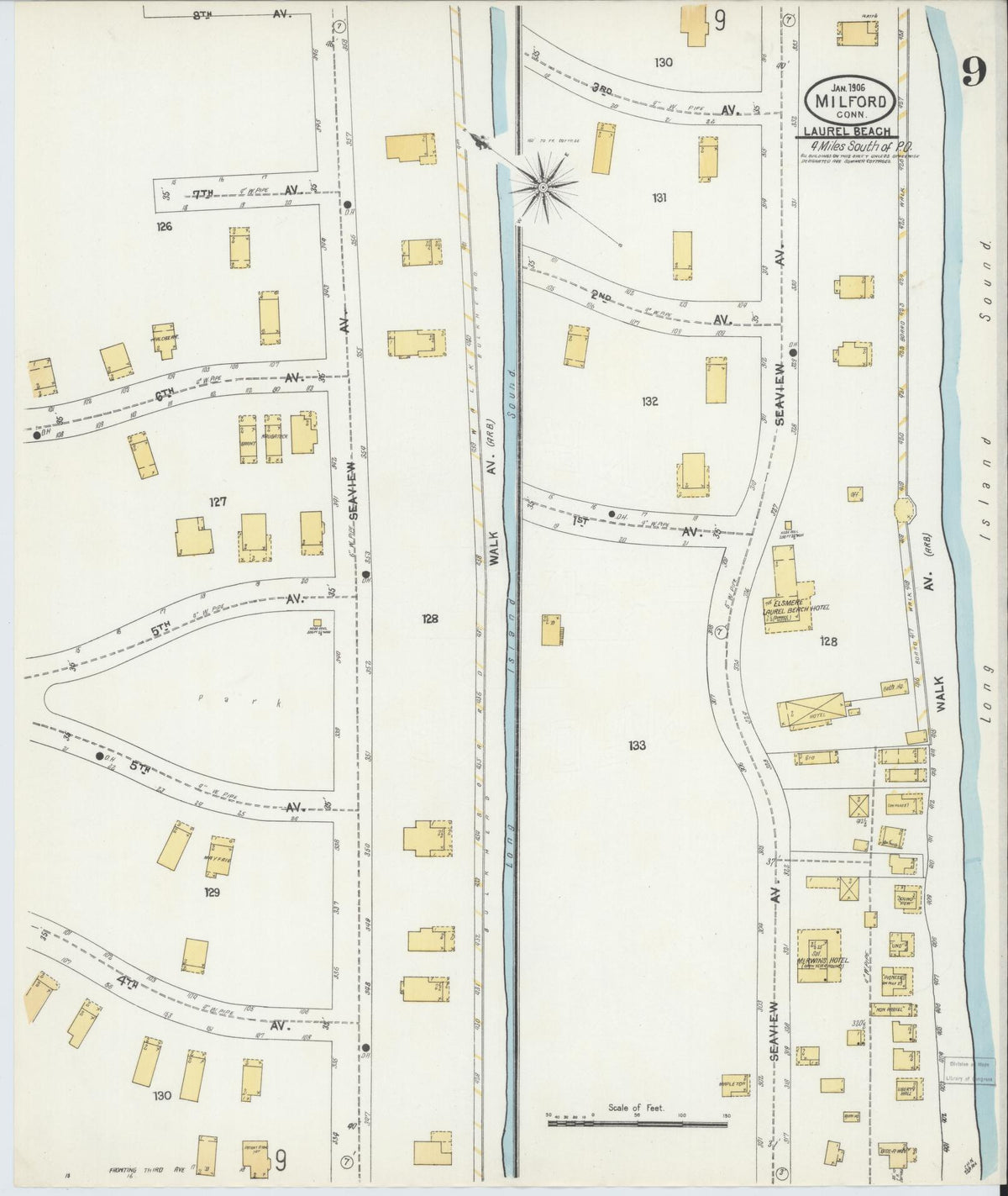Sanborn Fire Insurance Map from Milford, New Haven County, Connecticut (1906), Sheet #0009 - Historic Sanborn Fire Insurance Map Print, vintage old map wall art, antique decor, genealogy gift, Connecticut Connecticut map