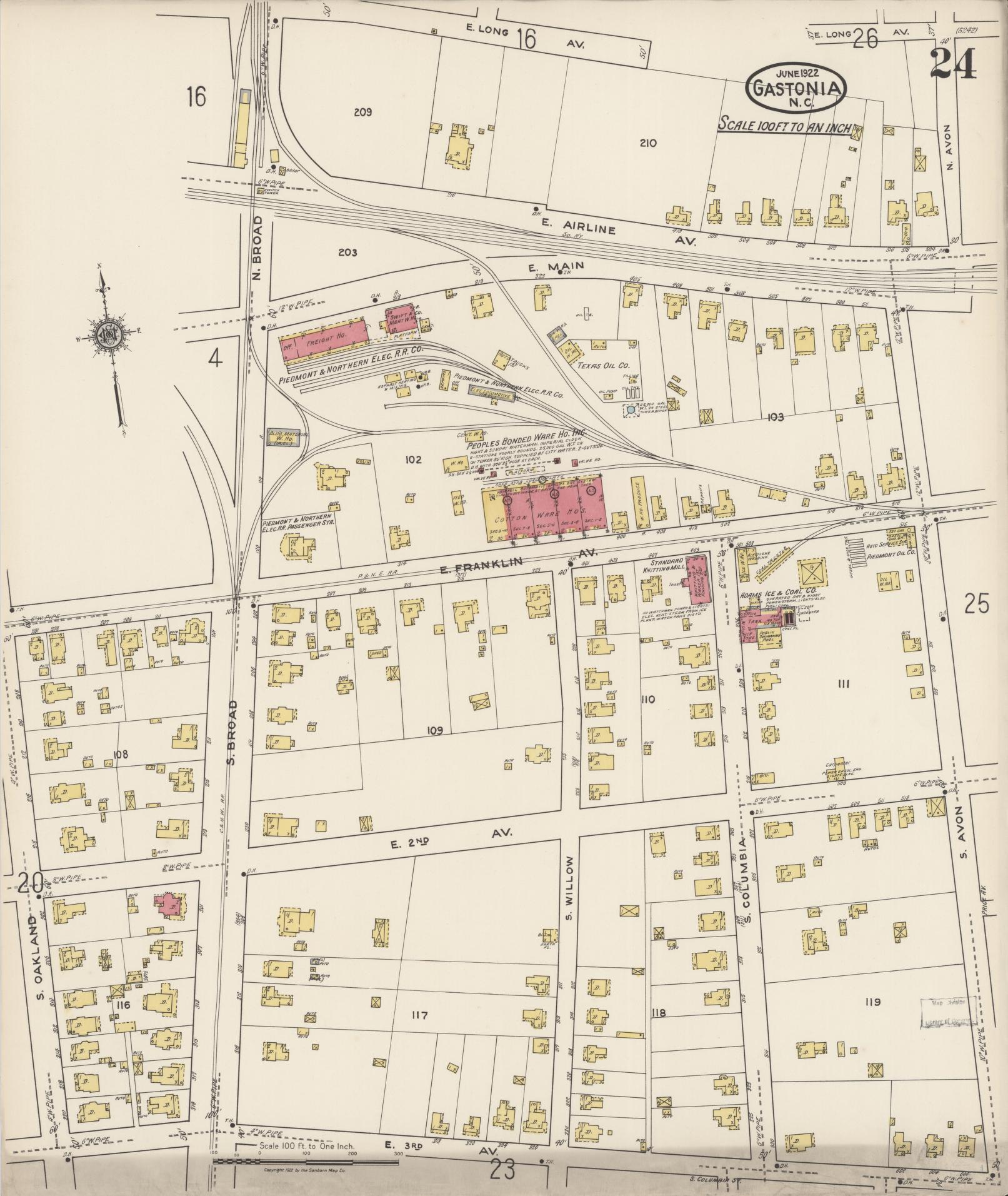 Sanborn Fire Insurance Map from Gastonia, Gaston County, North Carolina (1922), Sheet #0024 - Complete Map Set gallery image, historic Sanborn map, vintage wall art, North Carolina North Carolina