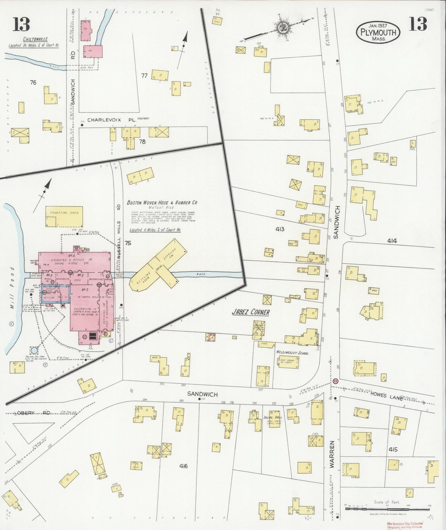 Sanborn Fire Insurance Map from Plymouth, Plymouth County, Massachusetts (1927), Sheet #0013 - Complete Map Set gallery image, historic Sanborn map, vintage wall art, Massachusetts Massachusetts