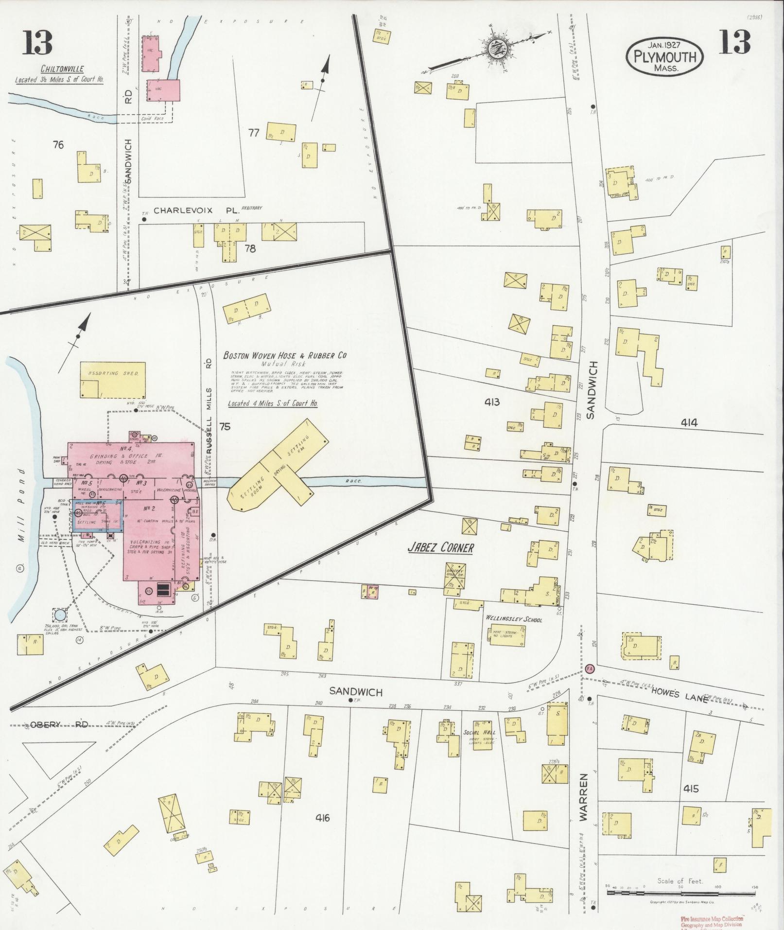 Sanborn Fire Insurance Map from Plymouth, Plymouth County, Massachusetts (1927), Sheet #0013 - Complete Map Set gallery image, historic Sanborn map, vintage wall art, Massachusetts Massachusetts