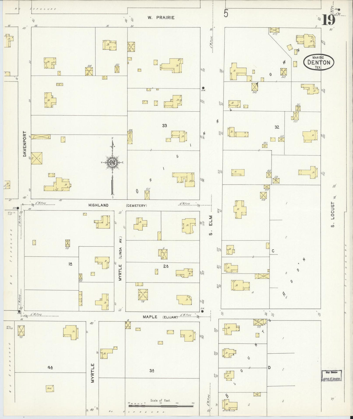 Sanborn Fire Insurance Map from Denton, Denton County, Texas (1912), Sheet #0019 - Historic Sanborn Fire Insurance Map Print, vintage old map wall art, antique decor, genealogy gift, Texas Texas map