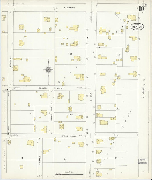 Sanborn Fire Insurance Map from Denton, Denton County, Texas (1912), Sheet #0019 - Historic Sanborn Fire Insurance Map Print, vintage old map wall art, antique decor, genealogy gift, Texas Texas map