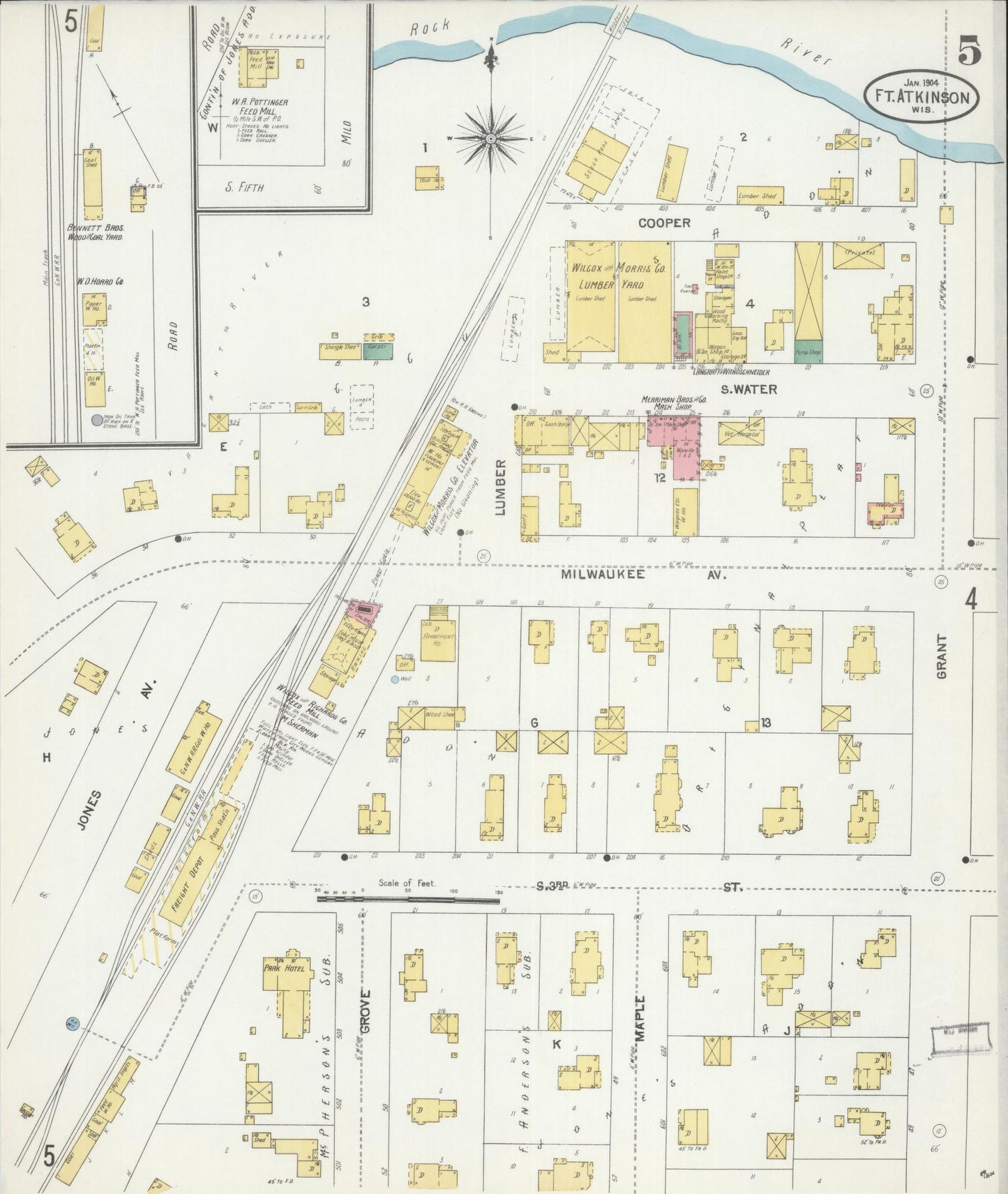 Sanborn Fire Insurance Map from Fort Atkinson, Jefferson County, Wisconsin (1904), Sheet #0005 - Complete Map Set gallery image, historic Sanborn map, vintage wall art, Wisconsin Wisconsin