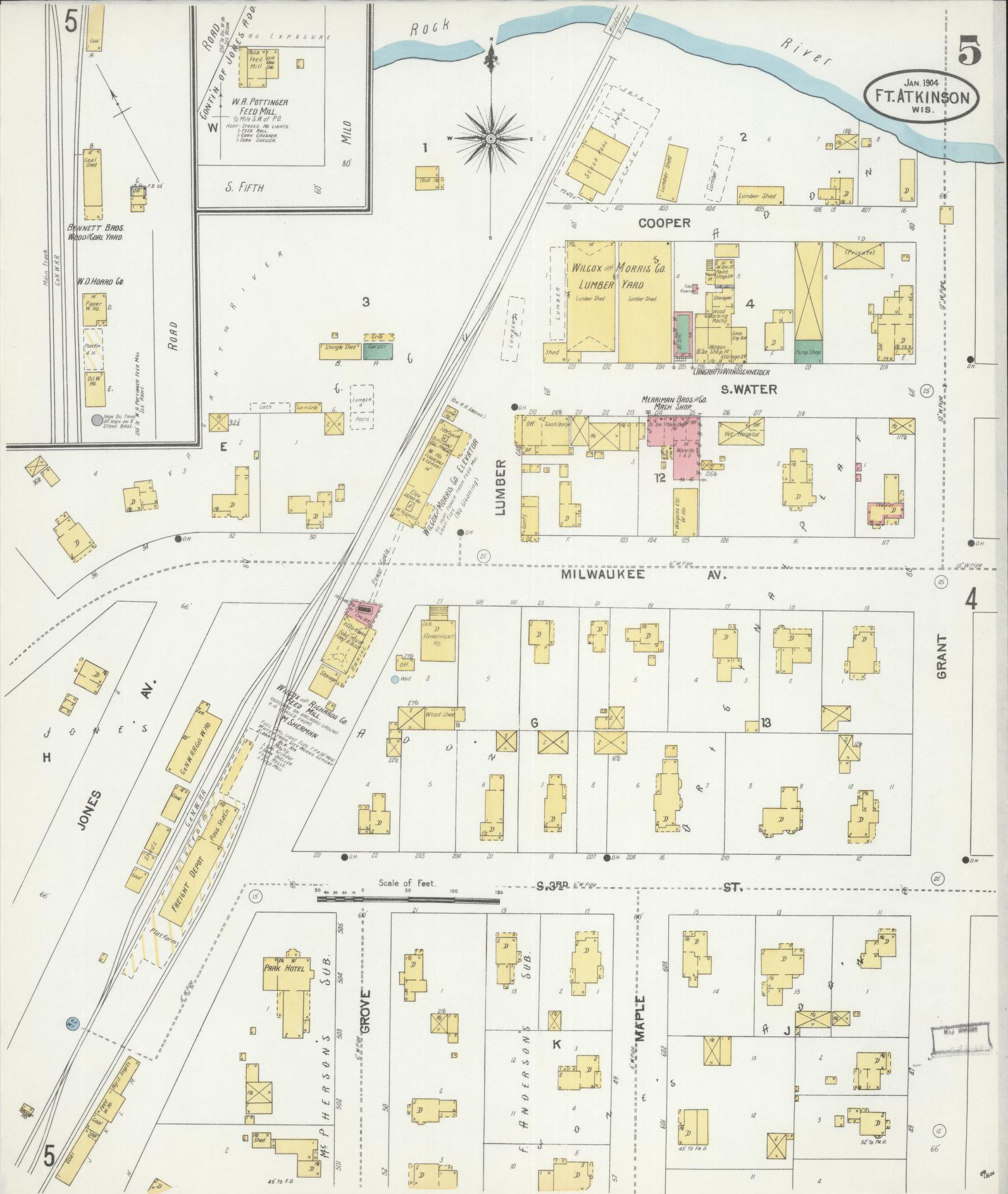 Sanborn Fire Insurance Map from Fort Atkinson, Jefferson County, Wisconsin (1904), Sheet #0005 - Complete Map Set gallery image, historic Sanborn map, vintage wall art, Wisconsin Wisconsin