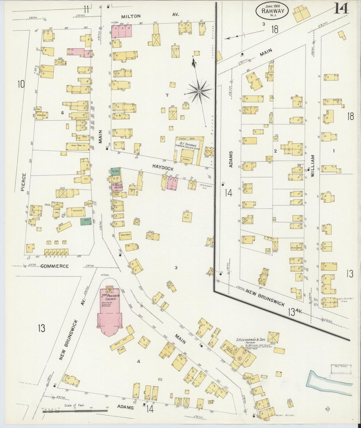 Sanborn Fire Insurance Map from Rahway, Union County, New Jersey (1908), Sheet #0014 - Complete Map Set gallery image, historic Sanborn map, vintage wall art, New Jersey New Jersey