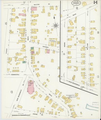 Sanborn Fire Insurance Map from Rahway, Union County, New Jersey (1908), Sheet #0014 - Complete Map Set gallery image, historic Sanborn map, vintage wall art, New Jersey New Jersey