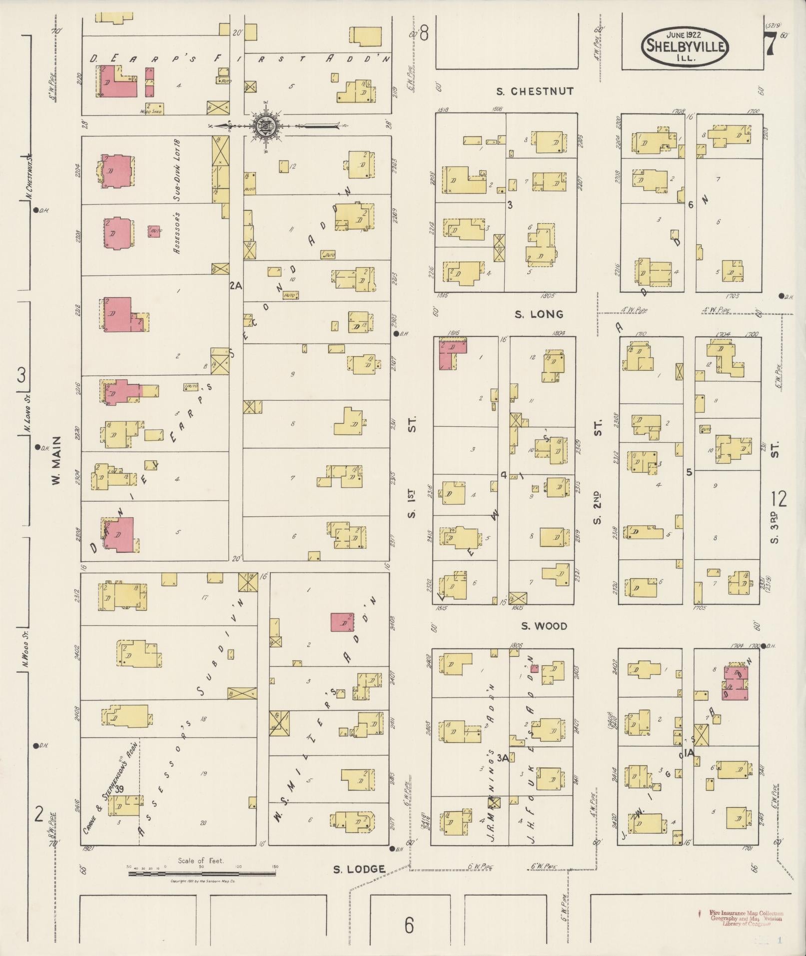 Sanborn Fire Insurance Map from Shelbyville, Shelby County, Illinois (1922), Sheet #0007 - Historic Sanborn Fire Insurance Map Print, vintage old map wall art, antique decor, genealogy gift, Illinois Illinois map