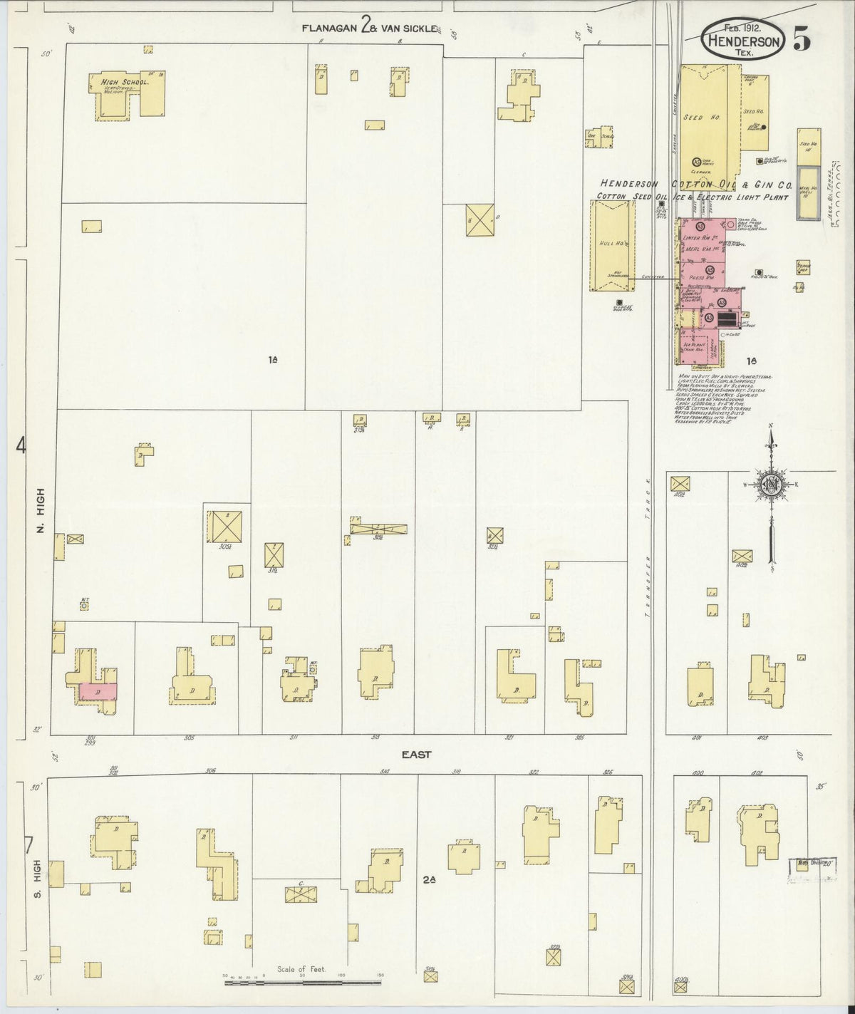 Sanborn Fire Insurance Map from Henderson, Rusk County, Texas (1912), Sheet #0005 - Complete Map Set gallery image, historic Sanborn map, vintage wall art, Texas Texas