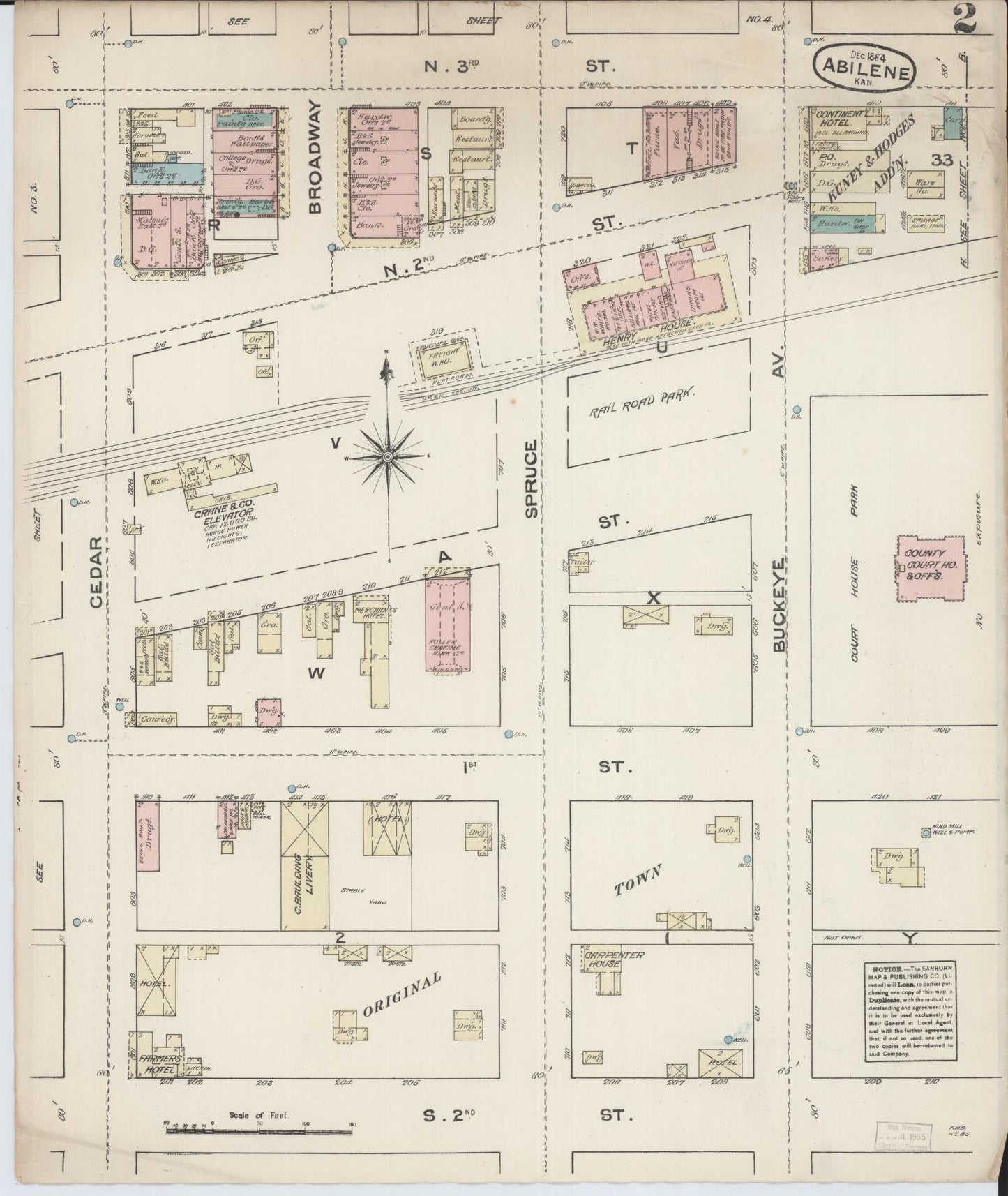 Sanborn Fire Insurance Map from Abilene, Dickinson County, Kansas (1884), Sheet #0002 - Complete Map Set gallery image, historic Sanborn map, vintage wall art, Kansas Kansas