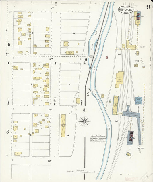 Sanborn Fire Insurance Map from Red Lodge, Carbon County, Montana (1901), Sheet #0009 - Historic Sanborn Fire Insurance Map Print, vintage old map wall art, antique decor, genealogy gift, Montana Montana map