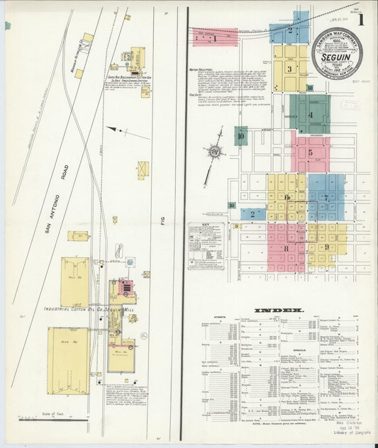 Sanborn Fire Insurance Map from Seguin, Guadalupe County, Texas (1912), Sheet #0001 - Complete Map Set gallery image, historic Sanborn map, vintage wall art, Texas Texas