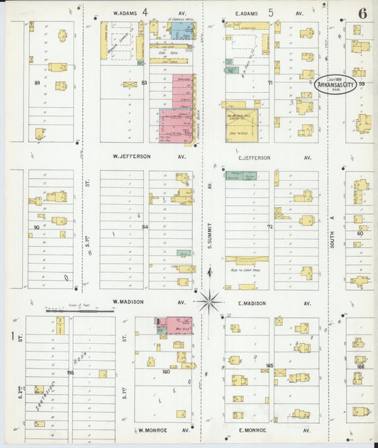Sanborn Fire Insurance Map from Arkansas City, Cowley County, Kansas (1899), Sheet #0006 - Historic Sanborn Fire Insurance Map Print, vintage old map wall art, antique decor, genealogy gift, Arkansas Arkansas map