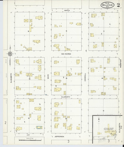 Sanborn Fire Insurance Map from Bellevue, Eaton County, Michigan (1911), Sheet #0002 - Historic Sanborn Fire Insurance Map Print, vintage old map wall art, antique decor, genealogy gift, Michigan Michigan map