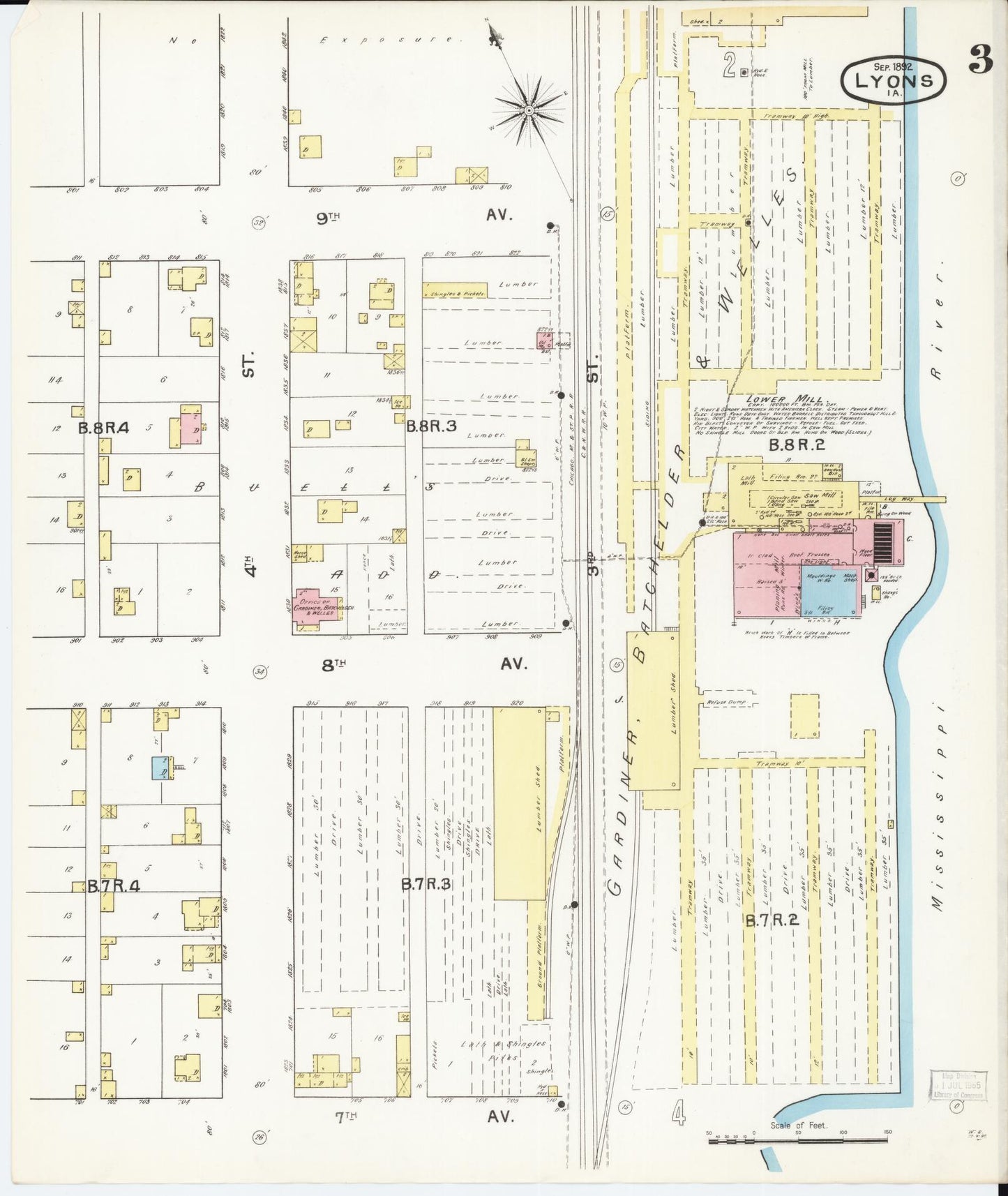 Sanborn Fire Insurance Map from Lyons, Clinton County, Iowa (1892), Sheet #0003 - Historic Sanborn Fire Insurance Map Print