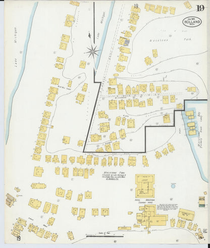 Sanborn Fire Insurance Map from Holland, Ottawa County, Michigan (1902), Sheet #0019 - Complete Map Set gallery image, historic Sanborn map, vintage wall art, Michigan Michigan