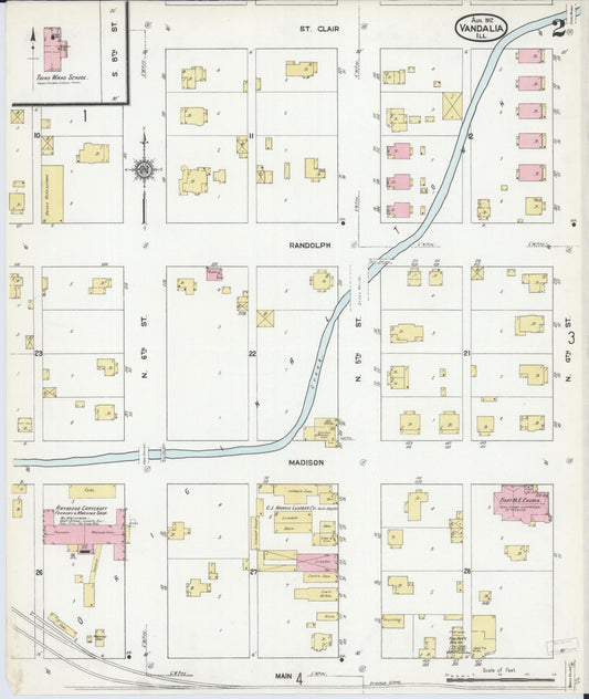 Sanborn Fire Insurance Map from Vandalia, Fayette County, Illinois (1912), Sheet #0002 - Historic Sanborn Fire Insurance Map Print, vintage old map wall art, antique decor, genealogy gift, Illinois Illinois map