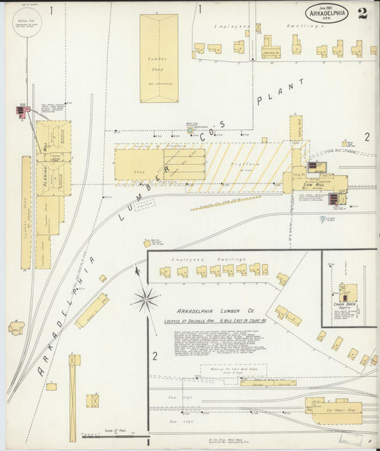 Sanborn Fire Insurance Map from Arkadelphia, Clark County, Arkansas (1901), Sheet #0002 - Historic Sanborn Fire Insurance Map Print, vintage old map wall art, antique decor, genealogy gift, Arkansas Arkansas map