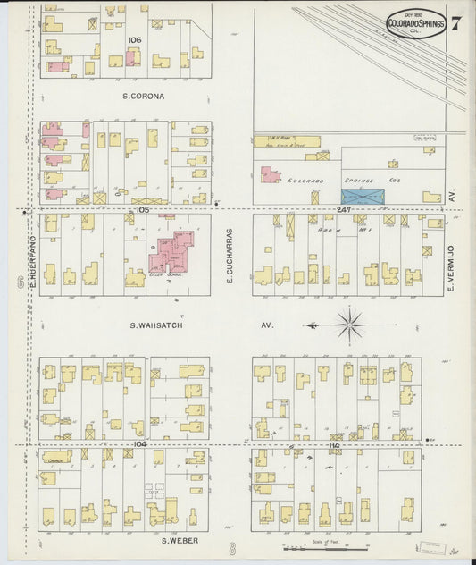 Sanborn Fire Insurance Map from Colorado Springs, El Paso County, Colorado (1892), Sheet #0007 - Historic Sanborn Fire Insurance Map Print, vintage old map wall art, antique decor, genealogy gift, Colorado Colorado map