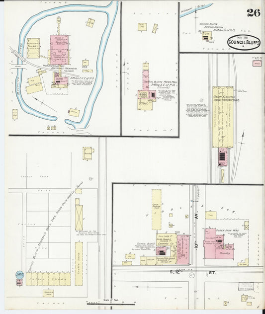 Sanborn Fire Insurance Map from Council Bluffs, Pottawattamie County, Iowa (1891), Sheet #0026 - Historic Sanborn Fire Insurance Map Print, vintage old map wall art