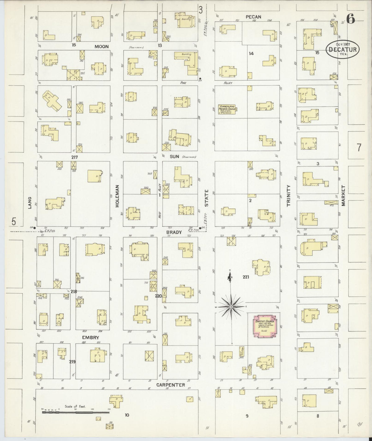 Sanborn Fire Insurance Map from Decatur, Wise County, Texas (1907), Sheet #0006 - Complete Map Set gallery image, historic Sanborn map, vintage wall art, Texas Texas