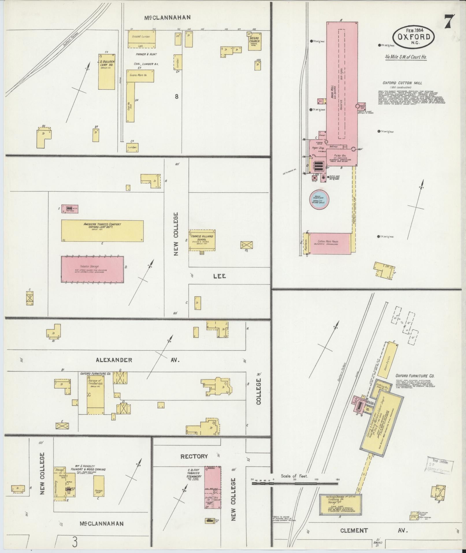 Sanborn Fire Insurance Map from Oxford, Granville County, North Carolina (1904), Sheet #0007 - Complete Map Set gallery image, historic Sanborn map, vintage wall art, North Carolina North Carolina
