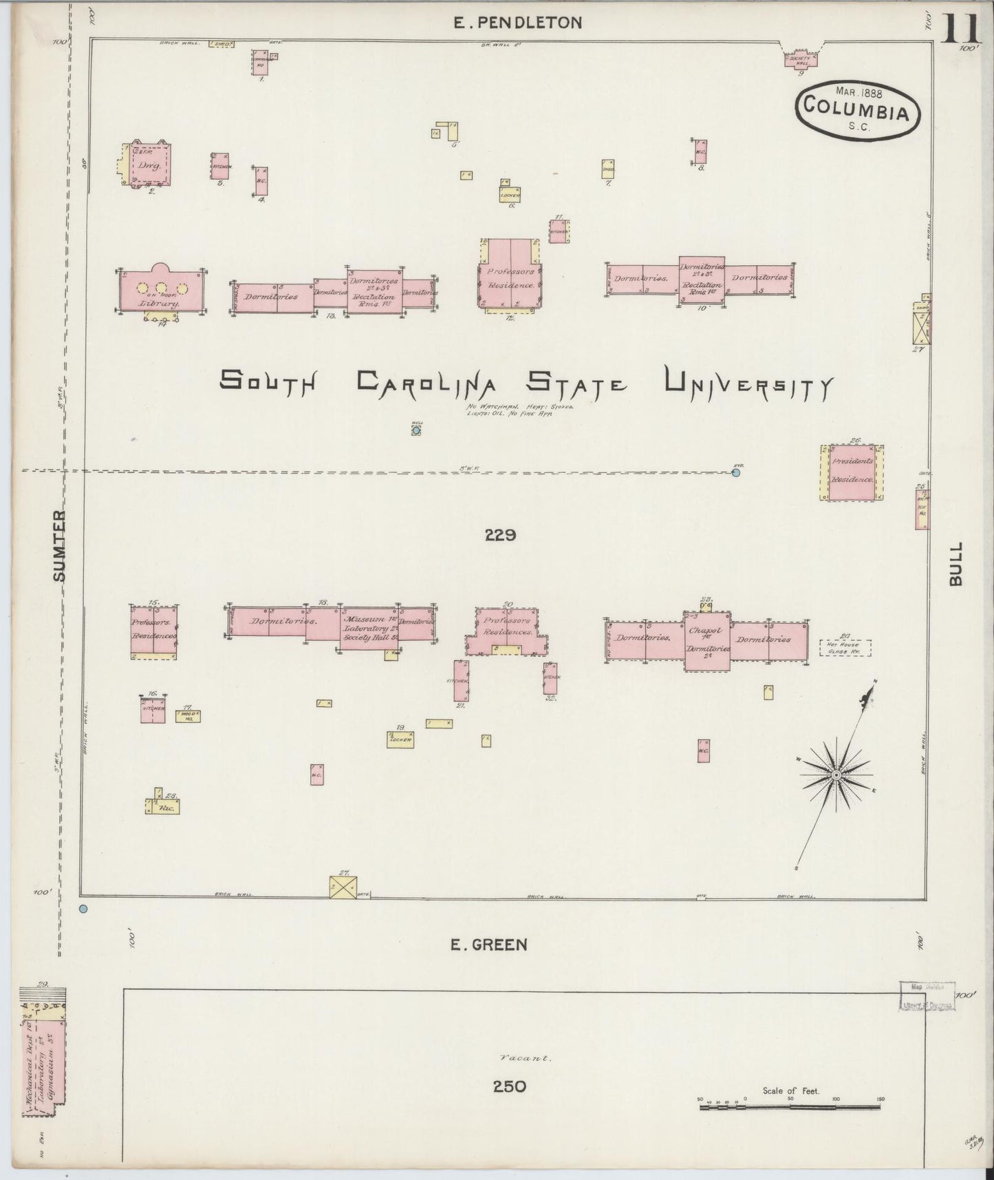 Sanborn Fire Insurance Map from Columbia, Richland County, South Carolina (1888), Sheet #0011 - Complete Map Set gallery image, historic Sanborn map, vintage wall art, South Carolina South Carolina