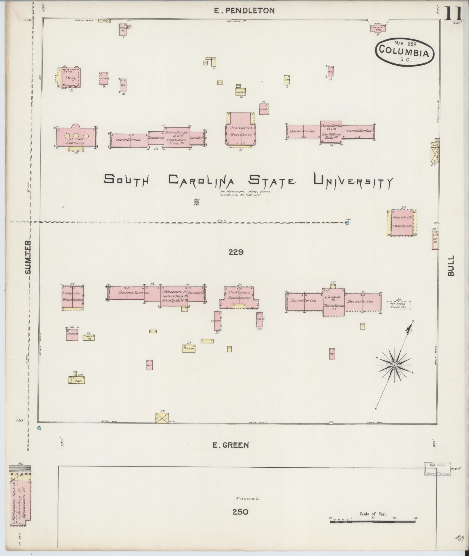 Sanborn Fire Insurance Map from Columbia, Richland County, South Carolina (1888), Sheet #0011 - Complete Map Set gallery image, historic Sanborn map, vintage wall art, South Carolina South Carolina