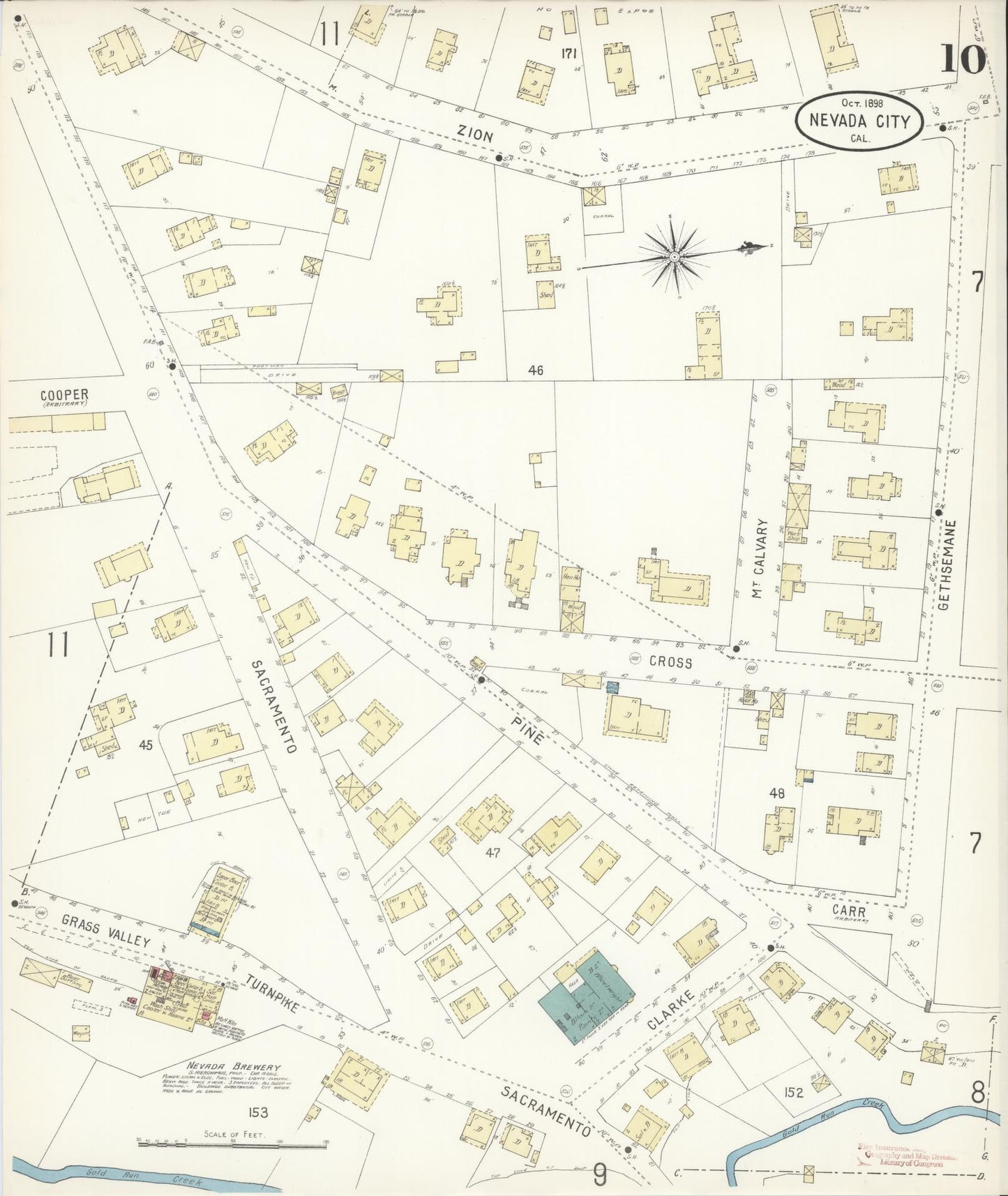 Sanborn Fire Insurance Map from Nevada City, Nevada County, California (1898), Sheet #0010 - Complete Map Set gallery image, historic Sanborn map, vintage wall art, California California