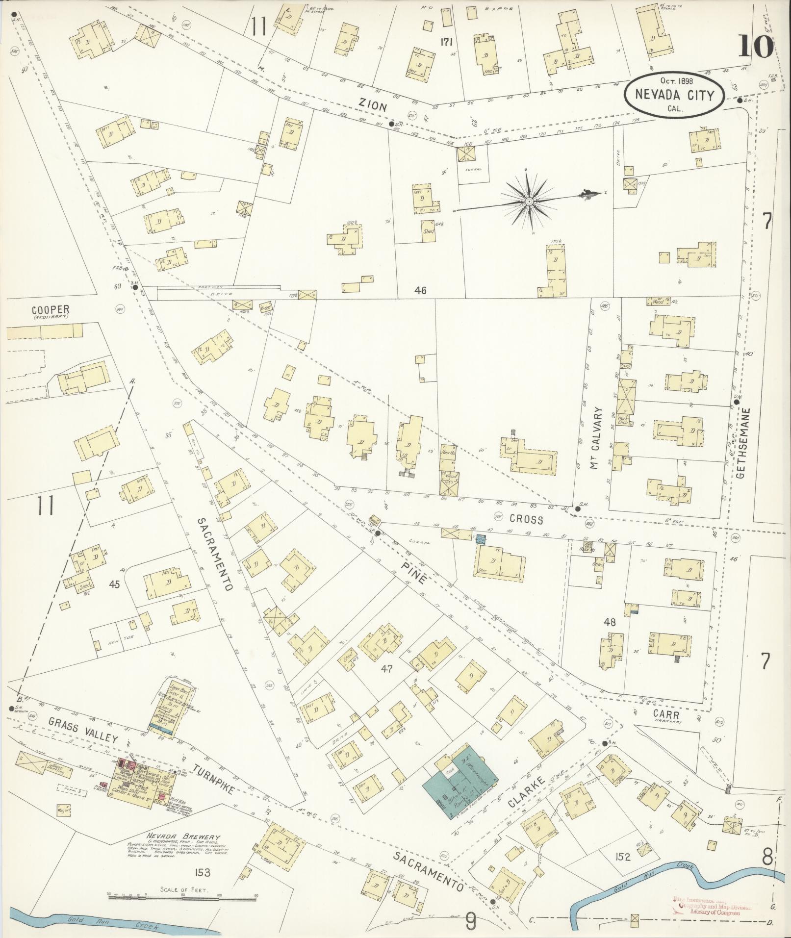 Sanborn Fire Insurance Map from Nevada City, Nevada County, California (1898), Sheet #0010 - Complete Map Set gallery image, historic Sanborn map, vintage wall art, California California