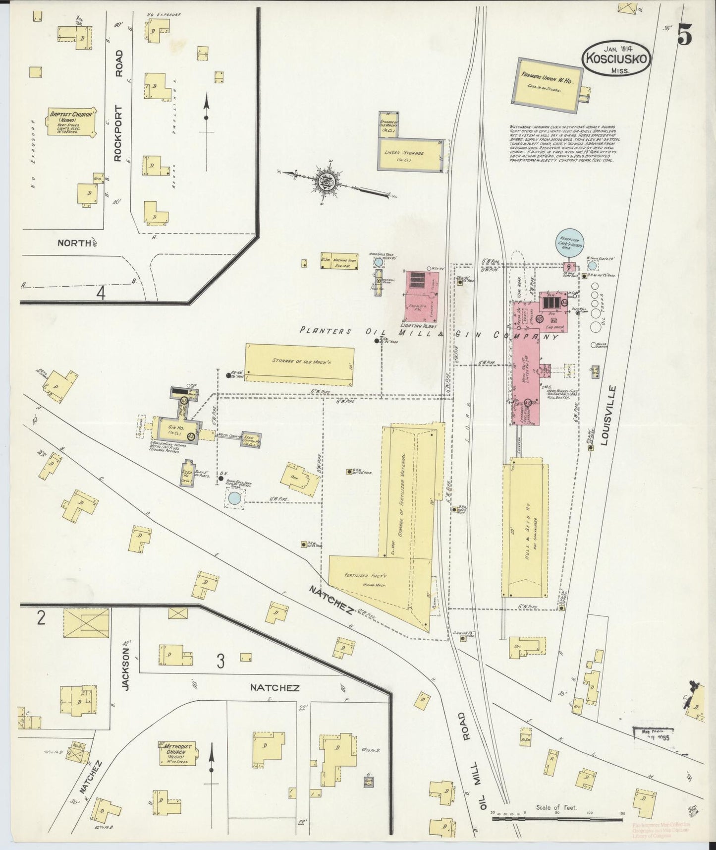 Sanborn Fire Insurance Map from Kosciusko, Attala County, Mississippi (1914), Sheet #0005 - Complete Map Set gallery image, historic Sanborn map, vintage wall art, Mississippi Mississippi