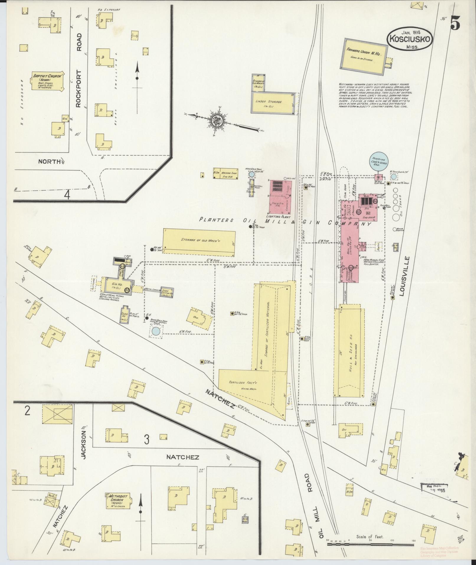 Sanborn Fire Insurance Map from Kosciusko, Attala County, Mississippi (1914), Sheet #0005 - Complete Map Set gallery image, historic Sanborn map, vintage wall art, Mississippi Mississippi