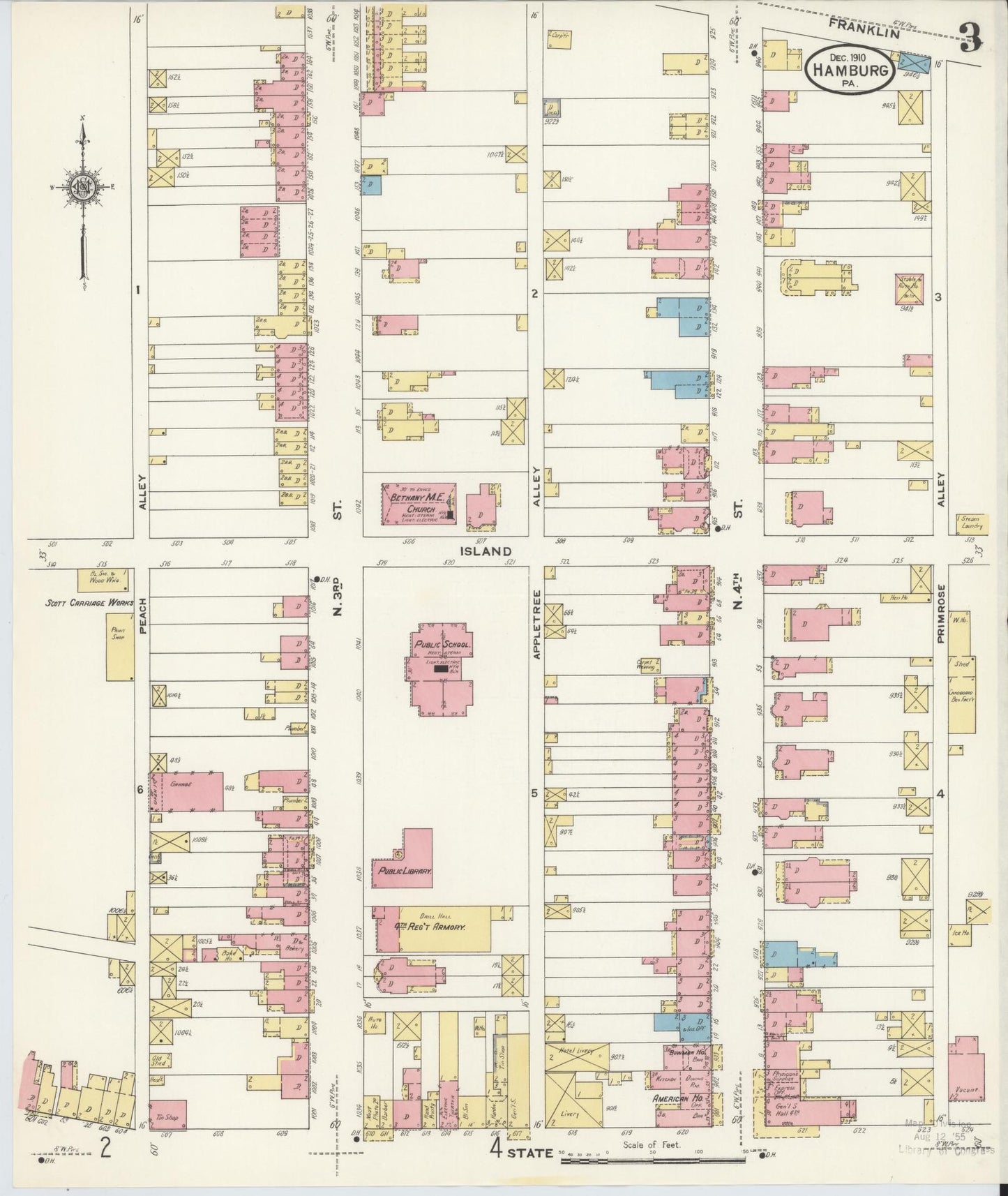 Sanborn Fire Insurance Map from Hamburg, Berks County, Pennsylvania (1910), Sheet #0003 - Complete Map Set gallery image, historic Sanborn map, vintage wall art, Pennsylvania Pennsylvania