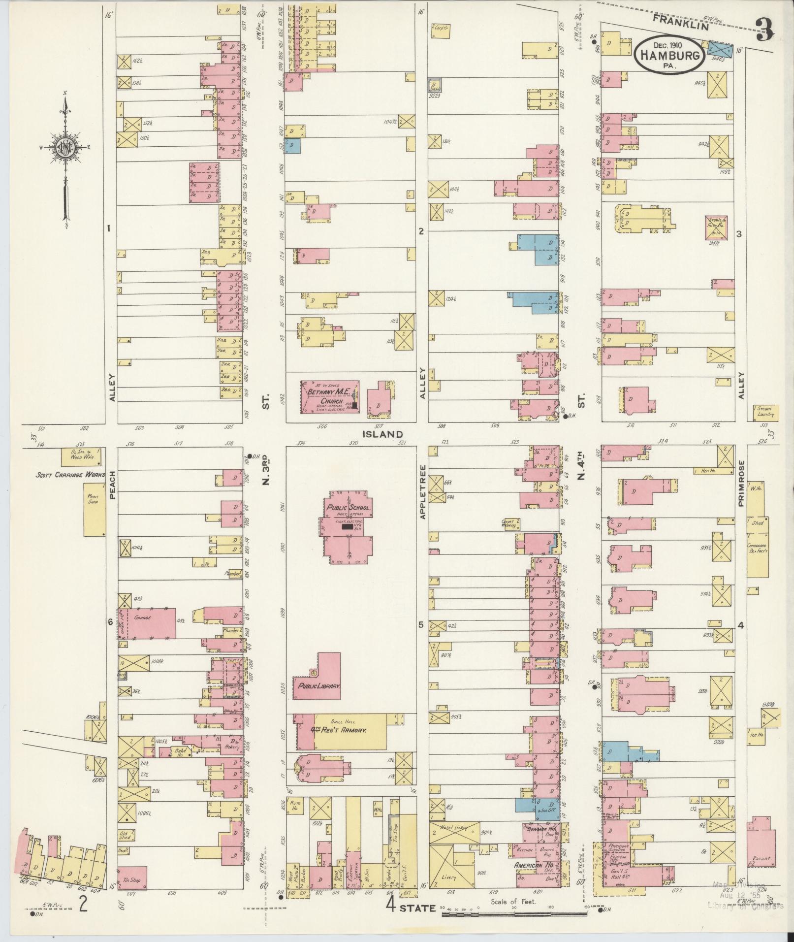 Sanborn Fire Insurance Map from Hamburg, Berks County, Pennsylvania (1910), Sheet #0003 - Complete Map Set gallery image, historic Sanborn map, vintage wall art, Pennsylvania Pennsylvania
